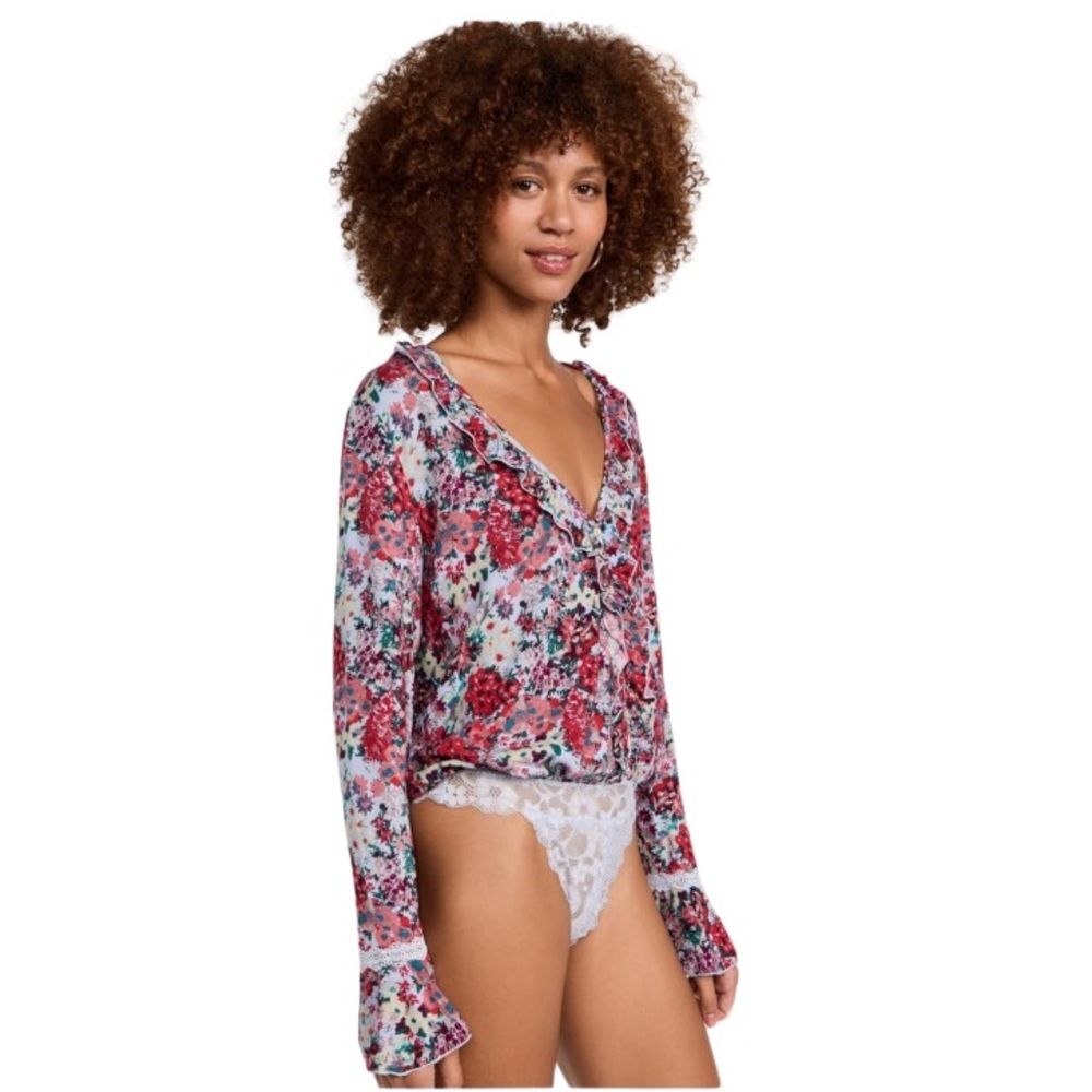 Free People Heat Wave Ruffle Long Sleeve Bodysuit. Medium - Picture 2 of 11